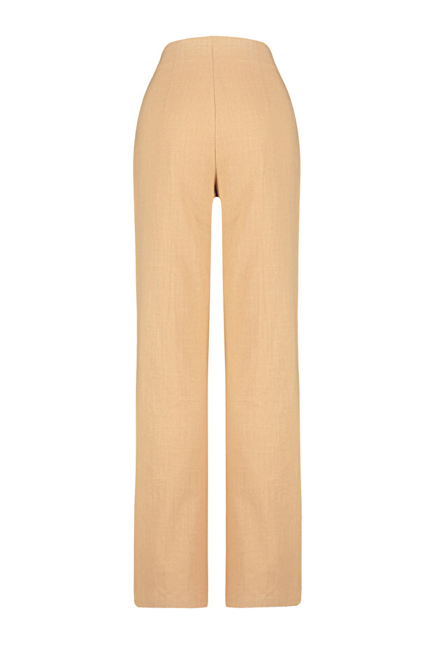Camel Premium Straight/Düz Kesim Keten Dokuma Pantolon TWOSS24PL00079 - 9