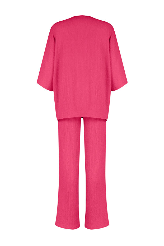Pembe Relaxed/Rahat Kesim Örme Kimona Pantolon Alt-Üst Takım TWOSS24AU00091 - 8