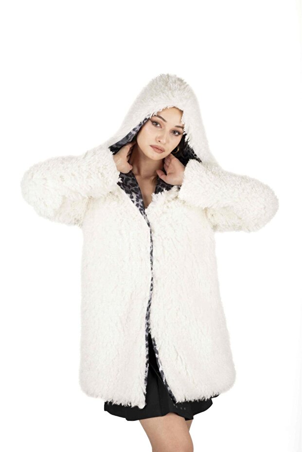 Leopar İç Detaylı Peluş Ceket - 5