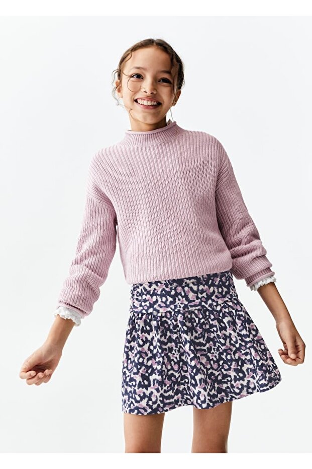 Lilac Leopard Patterned Draped Skirt