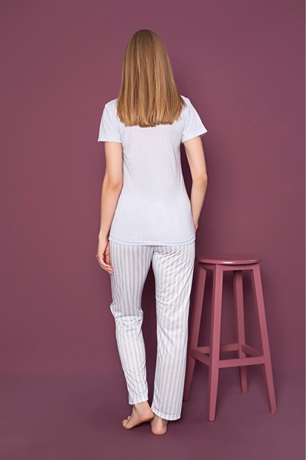 Sıfır Yaka Kısa Kol Snoopy Desen Pijama Takımı - 3