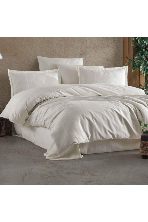 100% Cotton Striped Satin Duvet Cover Set Single Capital V4 Ecru