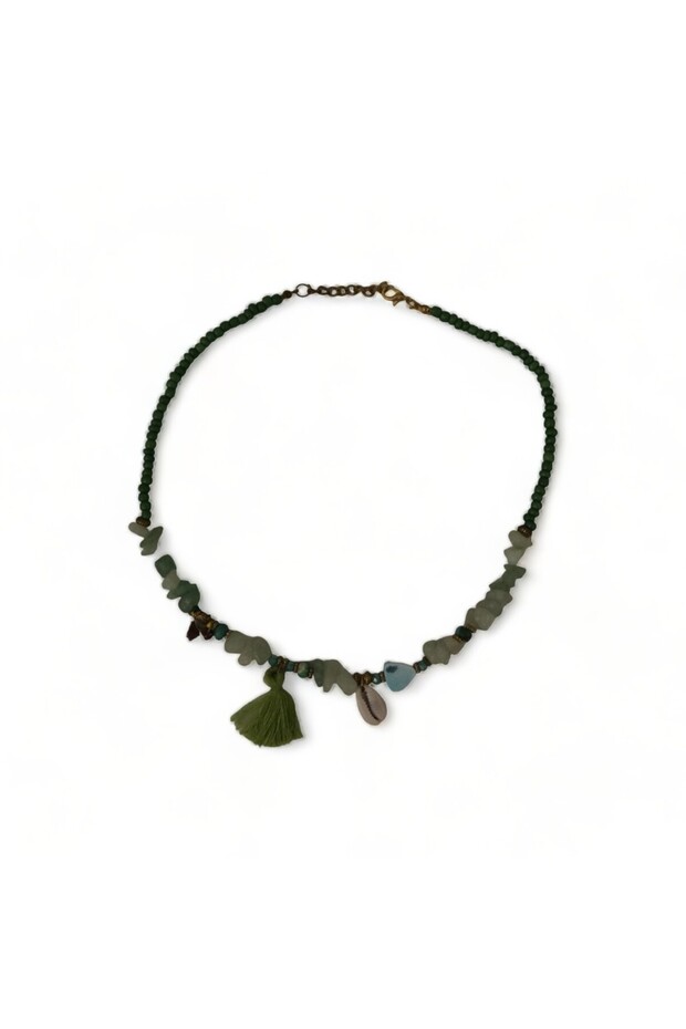 Aventurine Natural Stone Tasseled Green Bead Bohemian Necklace