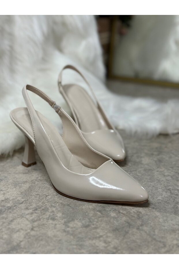 Casual Nude Women's Pointed Toe Flat Patternless Thin Open Back Heeled Evening Dress Shoes 101B