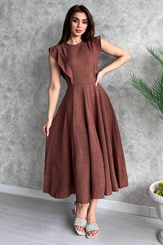 Brown Women's Crew Neck Kiloş Dress