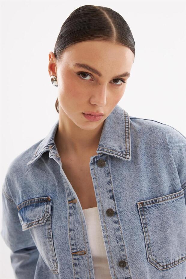 - Kadın Oversize Kot Ceket Açık Mavi - 3