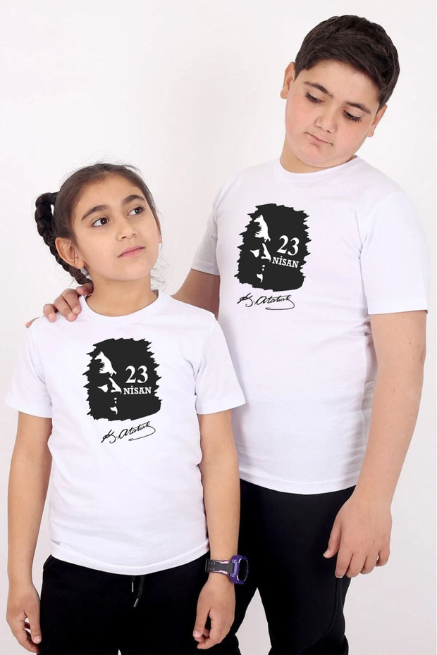 Ataturk Printed and Turkish Flag Cotton Children's T-Shirt for Girls and Boys (unisex)