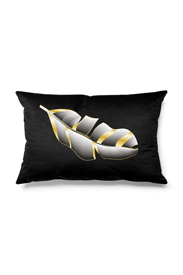 Rectangular Gold Leaf Patterned Double Sided Printed Suede Throw Pillow Cover - 1