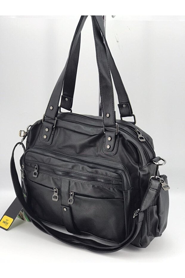 Mega Women's Black Washed Leather Shoulder Bag