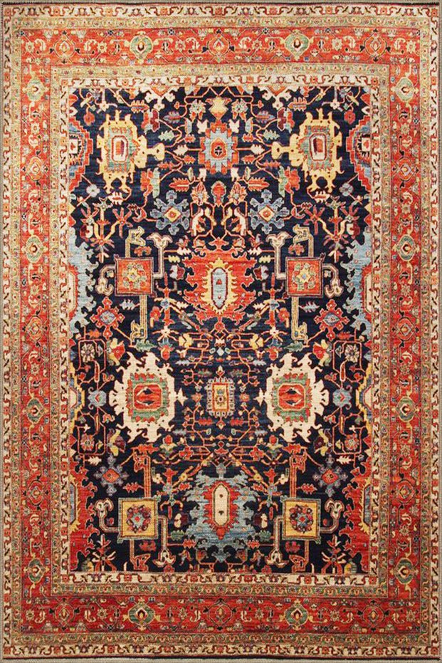 Geometric Patterned Decorative Carpet in Black and Orange Tones 4059