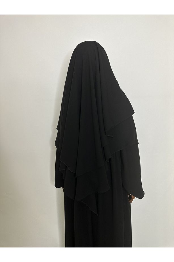 Sufle Hazır Esarp, Iki Kat, Medine Ipegi ( Hac Ve Umre Için Uygundur ) Khimar Hijap Siyah - 4