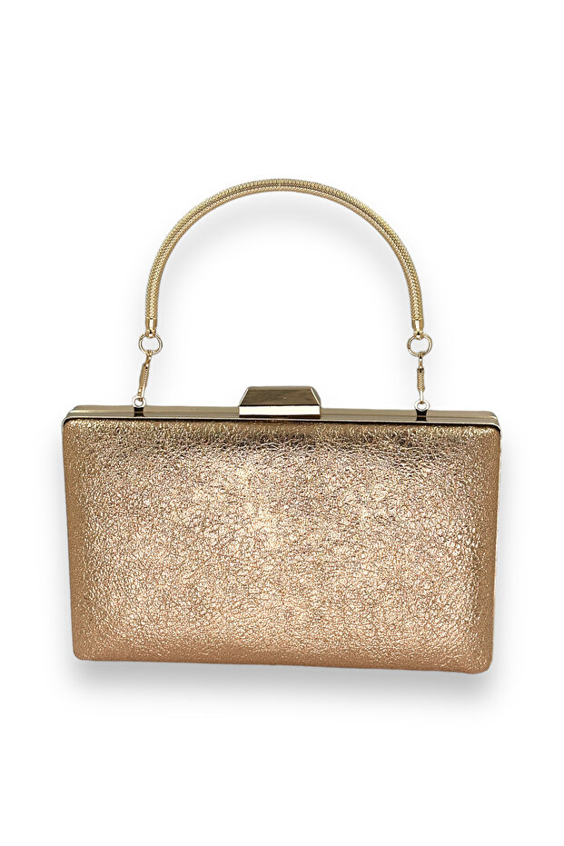 Rose Gold Crystal Patterned Matte Leather Metal Handle Evening Dress Bag Evening Bag Henna Wedding Engagement Bag