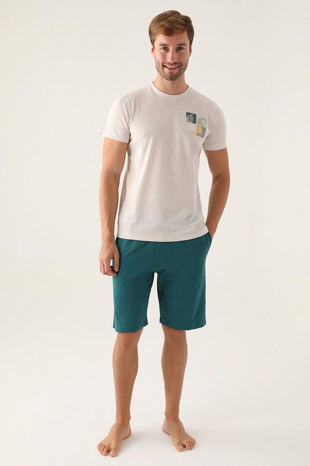 Erkek Krem Şortlu Pijama Takımı 2982 - 1