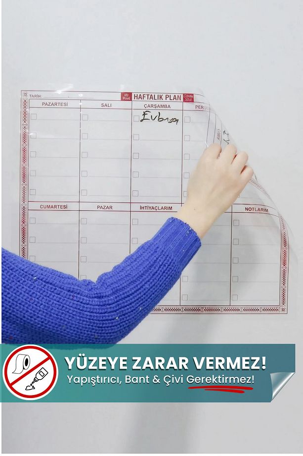 Haftalık Program Planlayıcı, 3 Adet Yapışkansız Tutunan, Yeri Değiştirilebilir, Akıllı Kağıt Pano - 1
