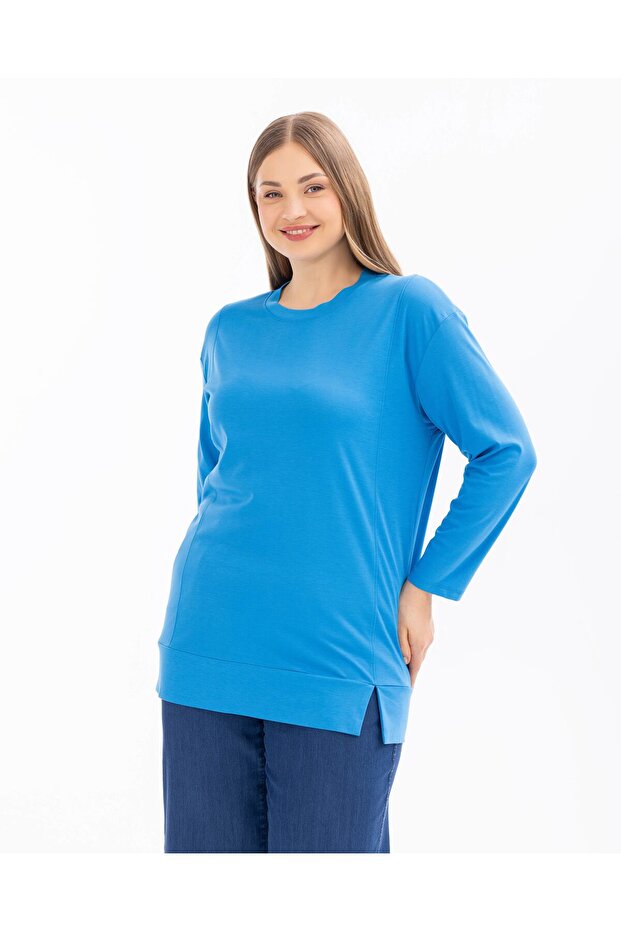 PLUS SIZE BASIC LONG SLEEVE TUNIC - 5