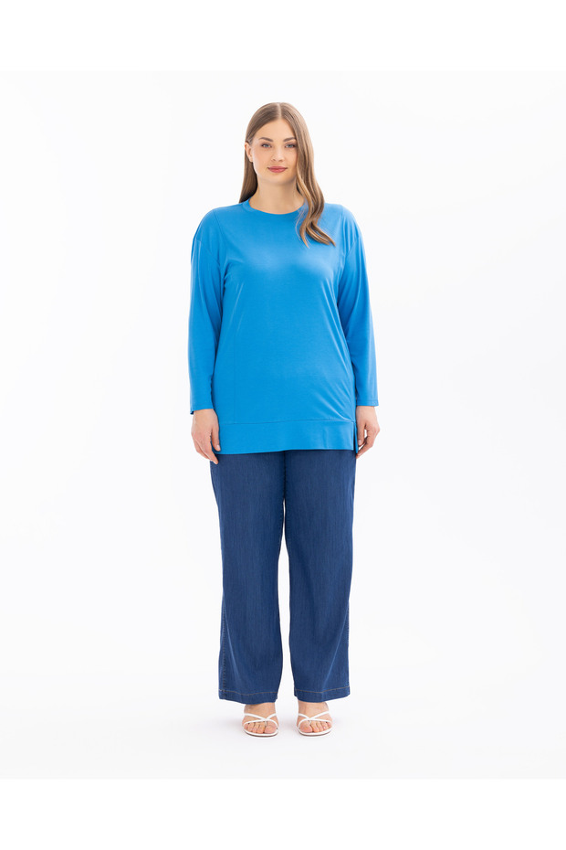 PLUS SIZE BASIC LONG SLEEVE TUNIC - 1