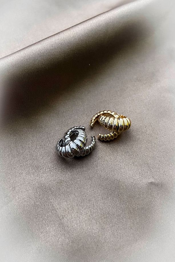 Çift (2 adet) Bombeli Kruvasan Kıkırdak Küpe Ear Cuff - 3