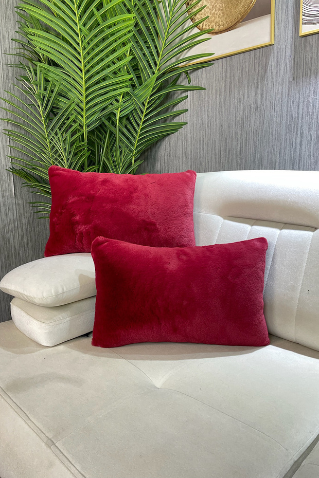 Rabbit Plush Throw Pillow Cover - Claret Red (1 Piece)