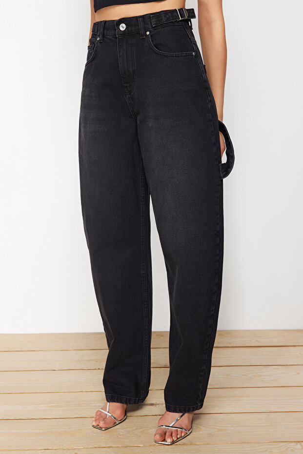 Siyah More Sustainable Bol Kesim Yüksek Bel Loose Baggy Jeans TWOAW24JE00308 - 4