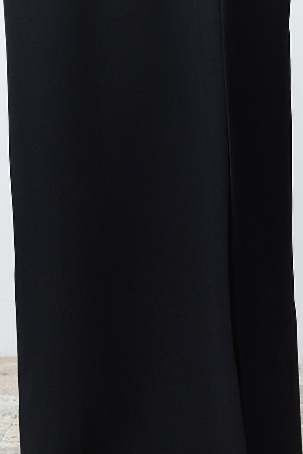 Czarna, wyściełana, tkana, długa, stylowa sukienka wieczorowa Tprss24Ae00087 - 5