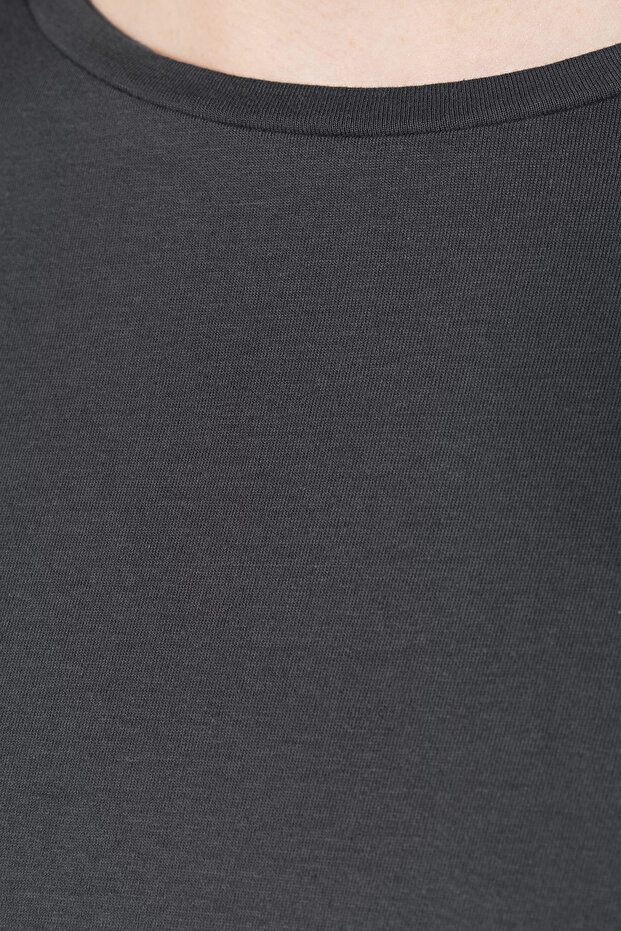 Antrasit %100 Pamuk Bisiklet Yaka Oversize/Geniş Kalıp Örme T-Shirt TWOSS20TS0134 - 8