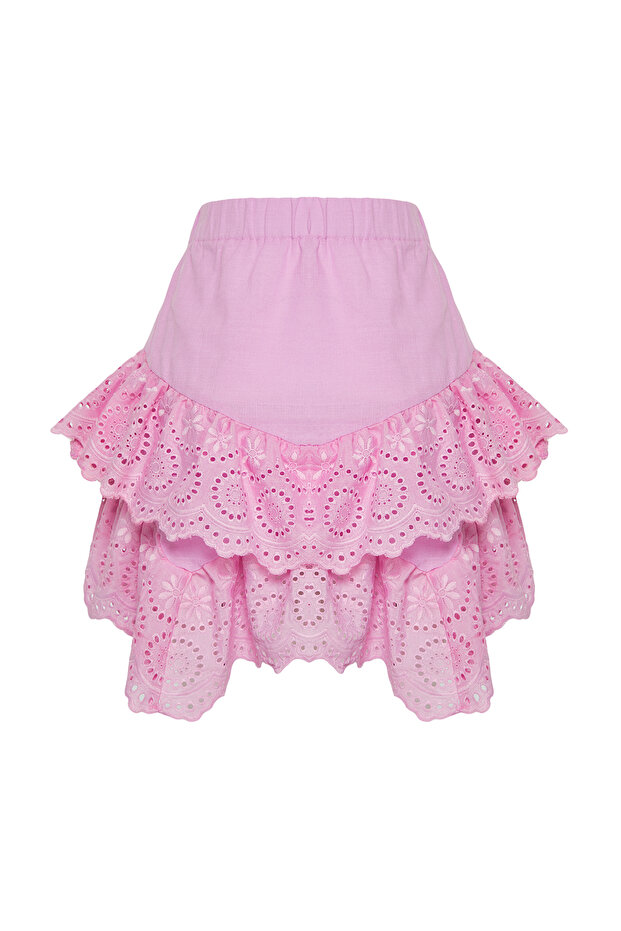 Pembe Dokuma Brodeli Plaj Mini Etek TBESS24ET00004 - 8
