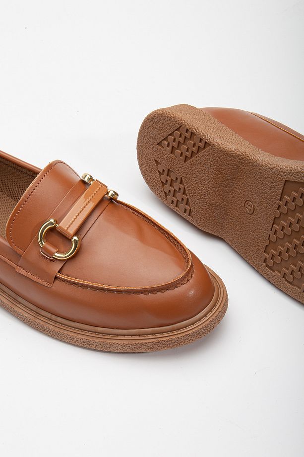 Kadın Taba Cilt Rahat Kalıp Önü Tokalı Günlük Loafer - 3