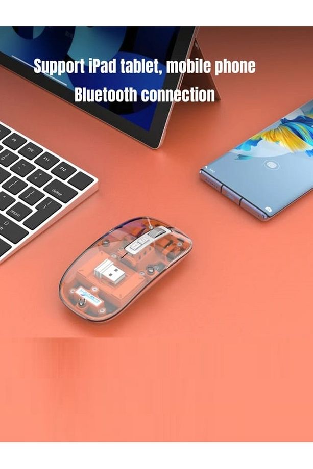 Taşınabilir Kablosuz Maus USB 2400 dpi Şarj Edilebilir Bluetooth Fare RGB Şeffaf  2.4 GHz Dizüstü - 7