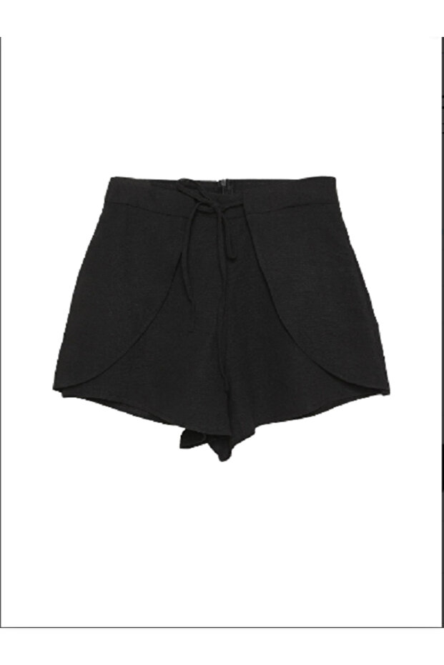 Bel Bağlamalı Şort Siyah - 1