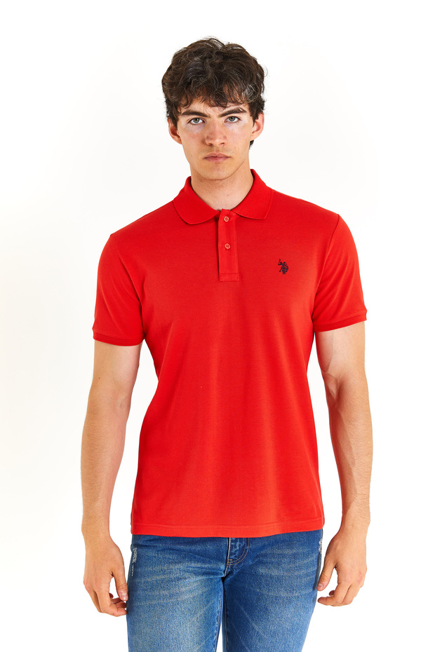 US POLO ASSNMEN'S WOVEN POLO NECK RED T-SHIRT