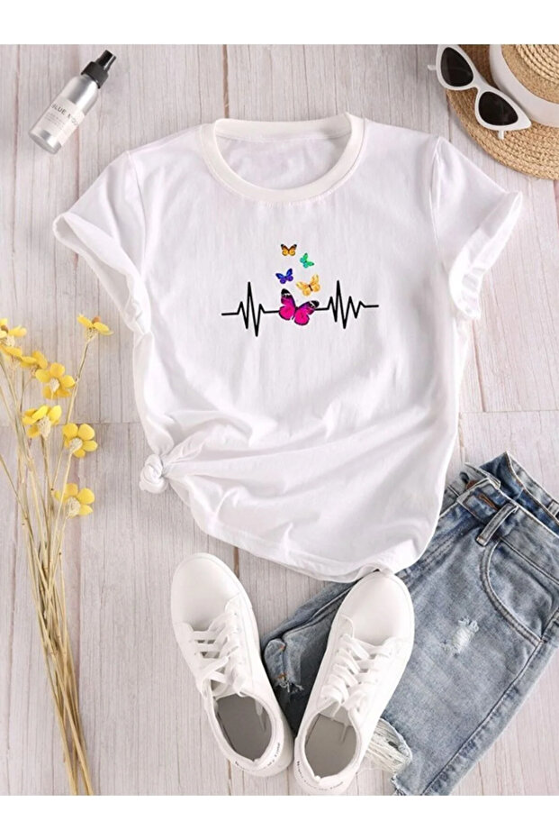 Kids Trend Model White T Shirt Heart Printed Cotton