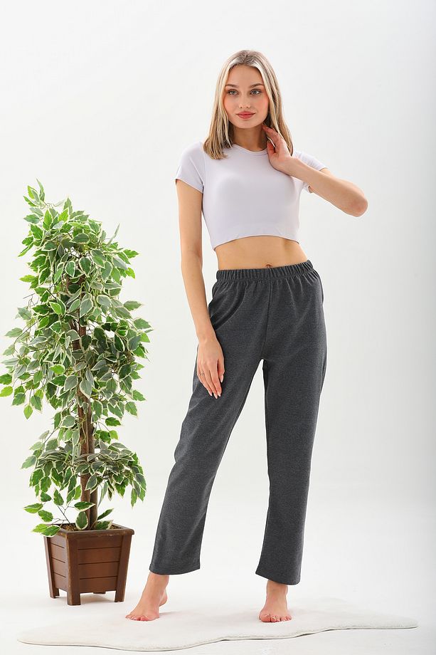 Antrasit Renk Düz Paça Penye Pamuklu Unisex Pijama Altı Eşofman - 1