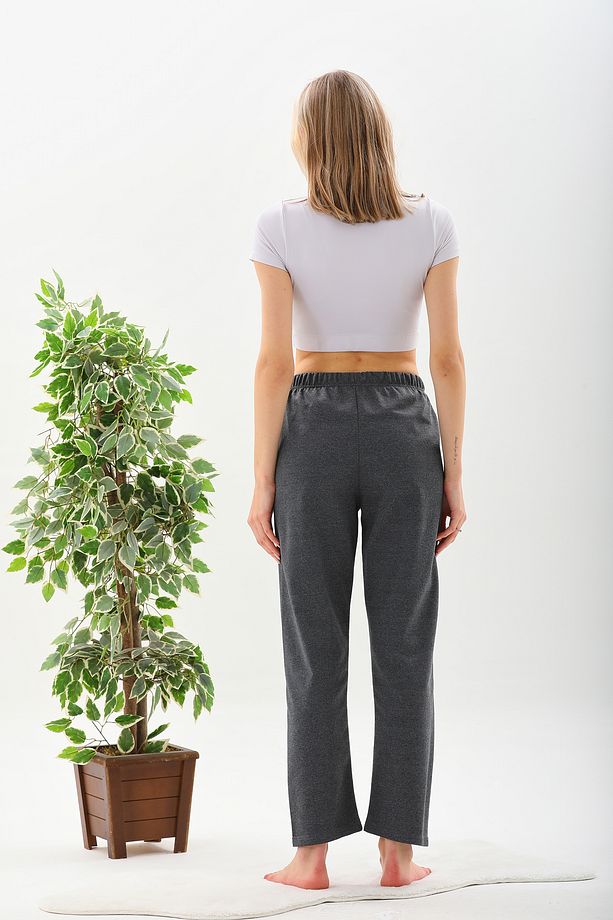 Antrasit Renk Düz Paça Penye Pamuklu Unisex Pijama Altı Eşofman - 5