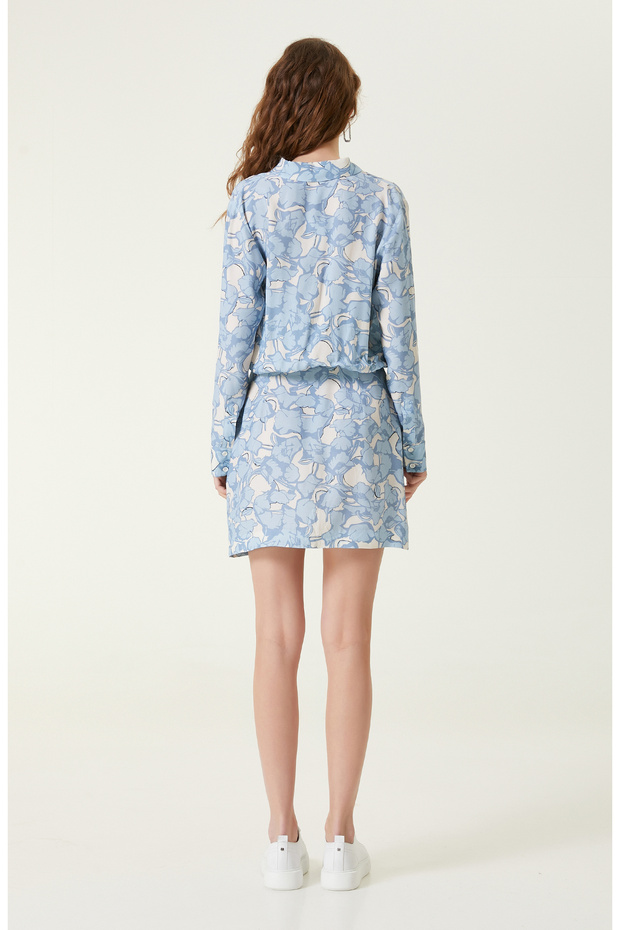 Mavi Desenli Mini Elbise - 6