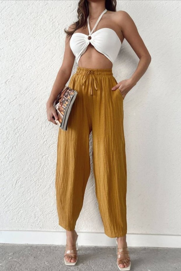 Women's Seersucker Shalwar Balloon Trousers