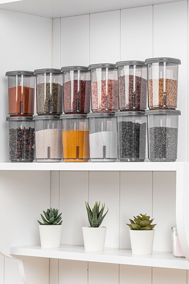 12-Piece Spice Jar Set with Label and Lockable Non-Breathable Lid-Spice Jar Storage Container Gray - 7