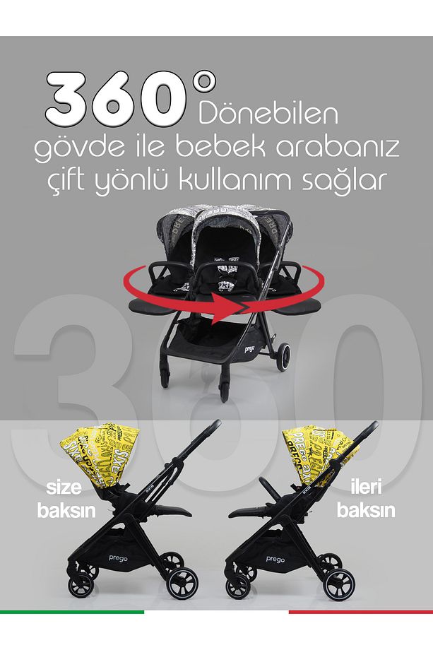 Axis 360 Derece Dönebilen Oturma Üniteli Çift Yönlü Bebek Arabası + Çanta Hediyeli - 6