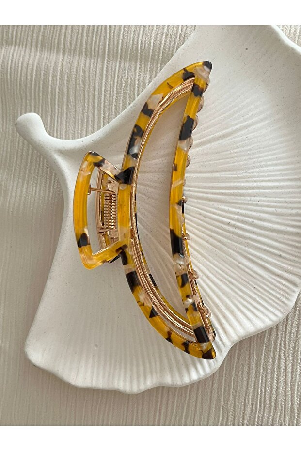 مشبك مزلاج على شكل عظمة منقوش باللون الأصفر - 11 سم - 1