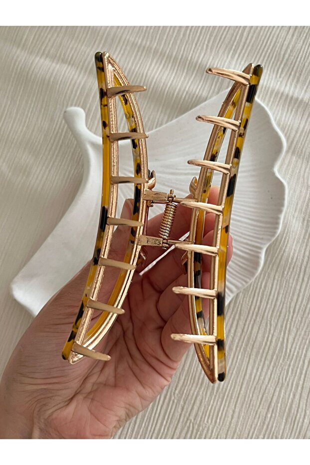 مشبك مزلاج على شكل عظمة منقوش باللون الأصفر - 11 سم - 3