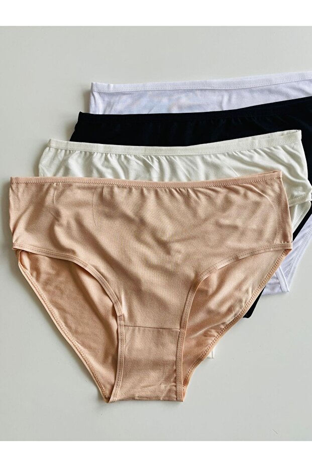 Women's 100% Cotton Ribbed Wide Waist Thin Elastic Bato Panties 4 Pack