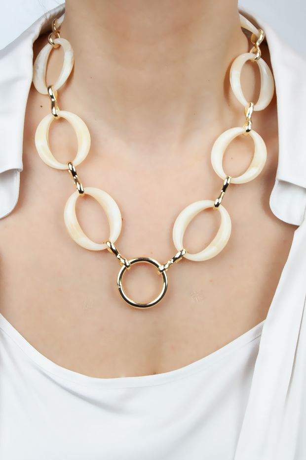 Bone Look Large Ring Necklace - 2