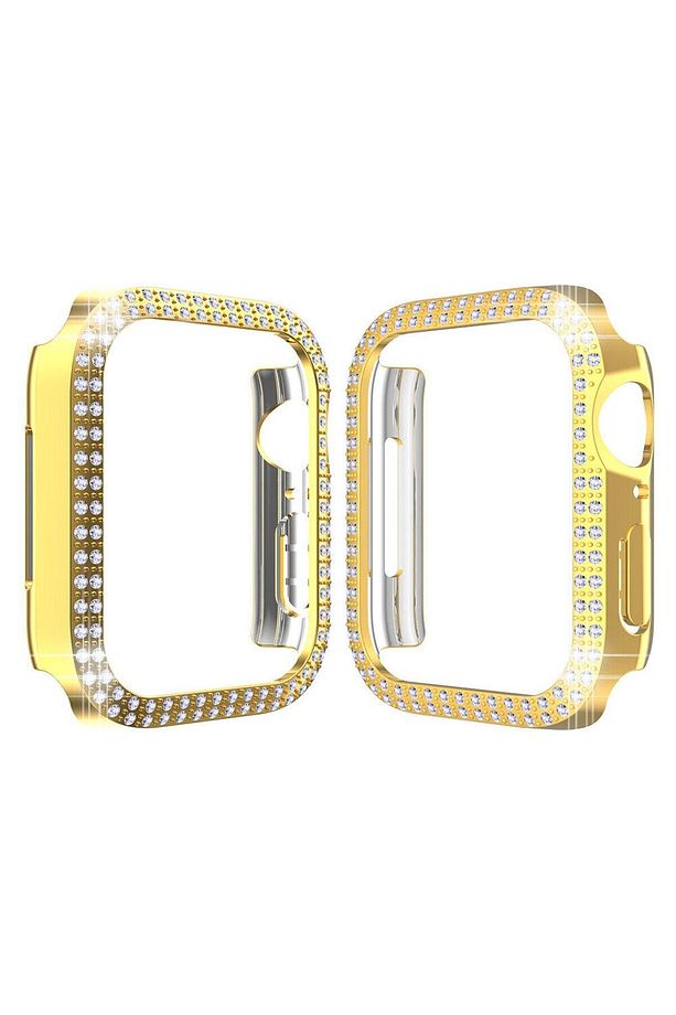 Apple Watch 7/8/9 41mm Uyumlu Çift Sıra Parlak Taşlı 360 Darbe Önleyici Kasa Koruyucu - 5