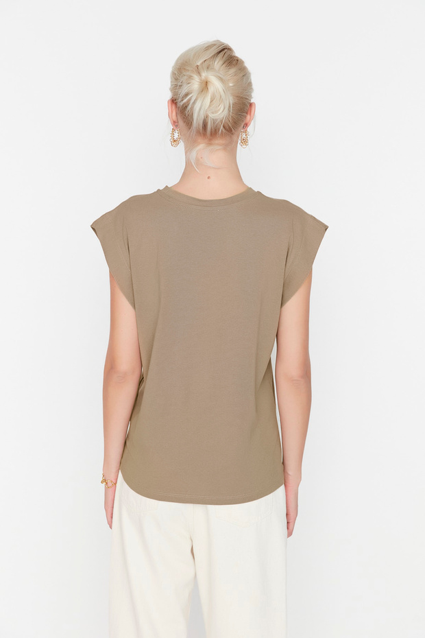 Vizon %100 Pamuk Vatka Görünümlü Basic Bisiklet Yaka Örme T-Shirt TWOSS20TS0021 - 9