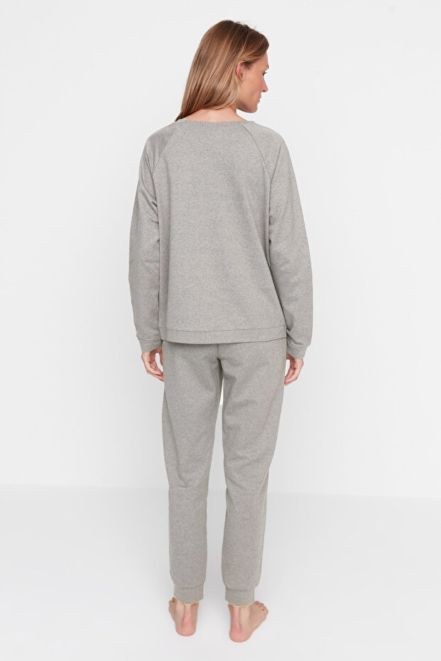 Antracytowy zestaw T-shirt-Jogger z napisem i piżamą z dzianiny THMAW21PT0497 - 5