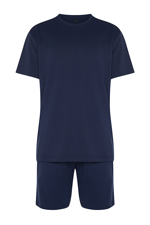 Lacivert Regular Fit Şortlu %100 Pamuk Pijama Takımı TMNSS22PT0042 - 7