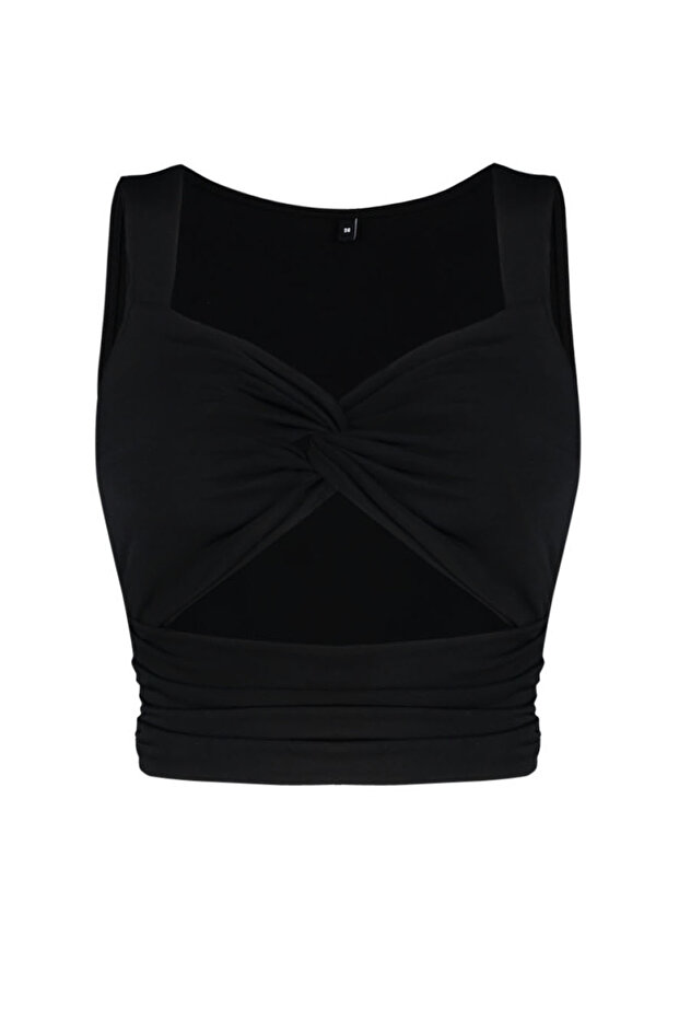 Siyah Crop Pencere/Cut Out Detaylı Örme Bluz TPRSS24BZ00029 - 8