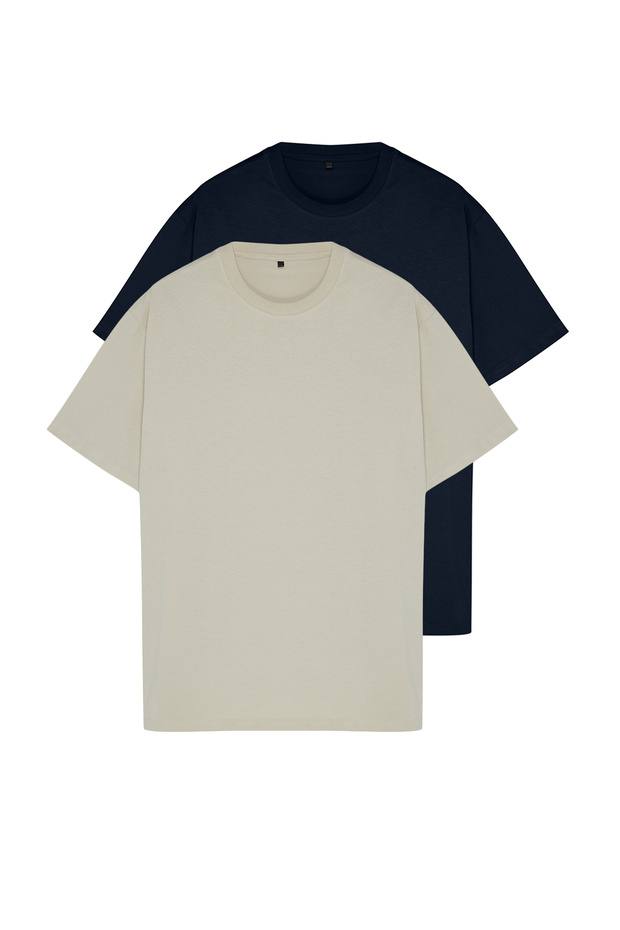 Taş-Lacivert Büyük Beden 2'li Paket Regular/Normal Kesim T-Shirt TMNSS24BF00002 - 2