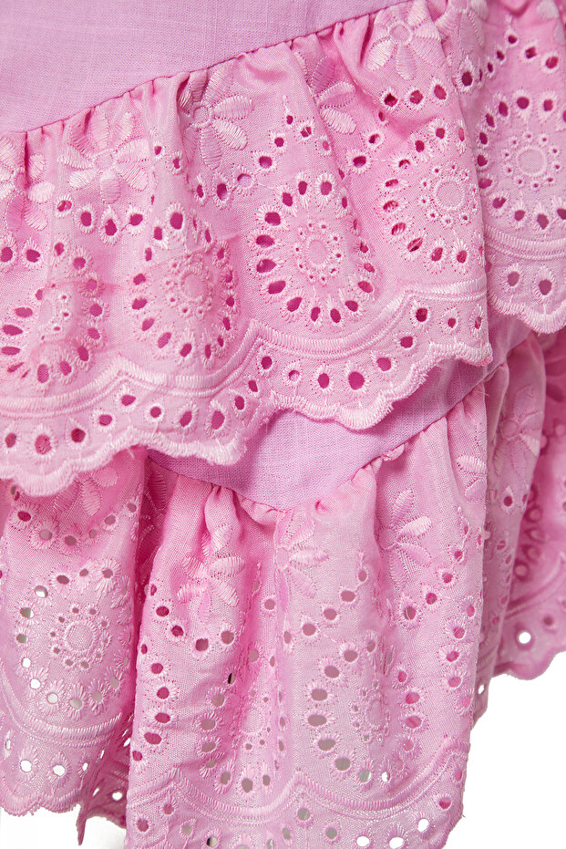 Pembe Dokuma Brodeli Plaj Mini Etek TBESS24ET00004 - 7