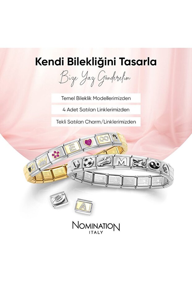 Italy Composable Klasik Paslanmaz Çelik Bileklik ve GLİTTERLI S HARFİ - 5