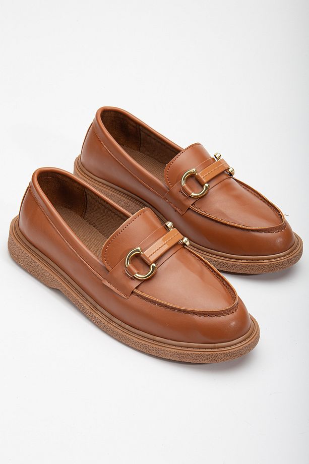 Kadın Taba Cilt Rahat Kalıp Önü Tokalı Günlük Loafer - 4